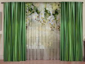 Комплект штор с тюлем Изумрудный Ажур