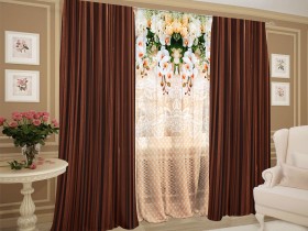 Комплект штор с тюлем Шоколадный ажур