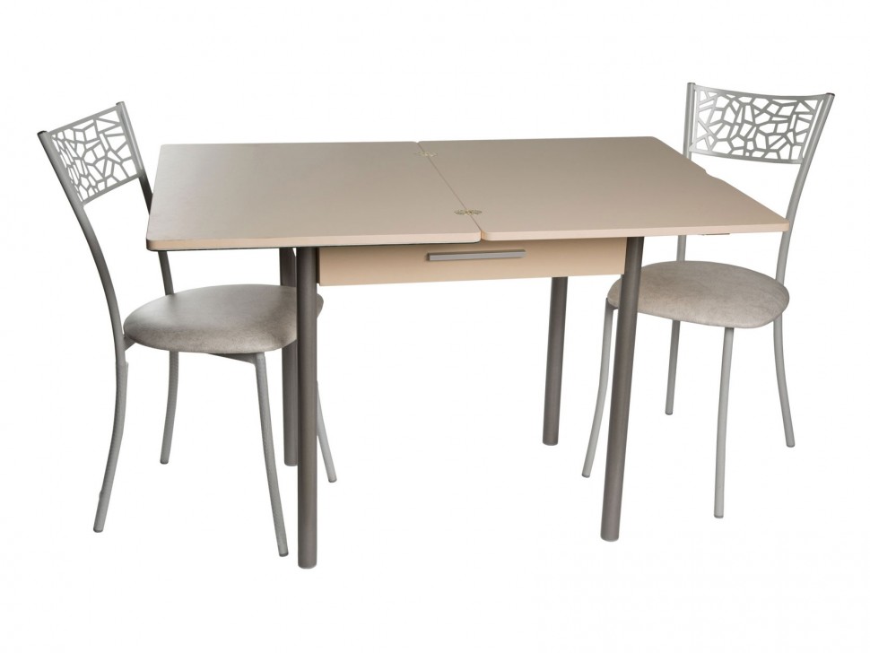 Кухонный стол DP-010306101 Стол ДП1-03-06 800х600 (1200) М37 "Милагро" стекло "Мозаика бежевая"/крем, Ноги для стола прямые (металлик)