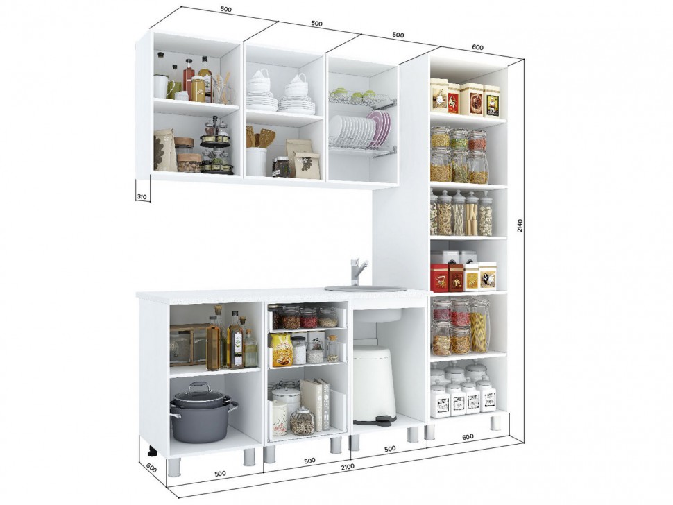 Кухонный гарнитур Бьянко 210 см