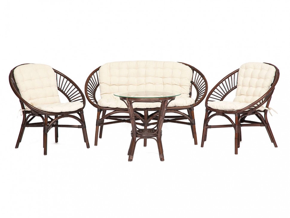 Комплект плетеной мебели Комплект для отдыха TURKEY (стол круглый (со стеклом)+2 кресла + диван)