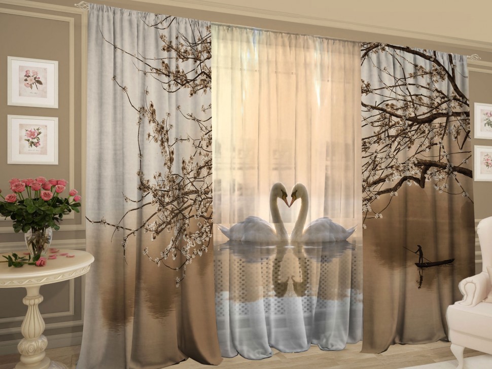 Комплект штор с тюлем Безмолвие лебедей