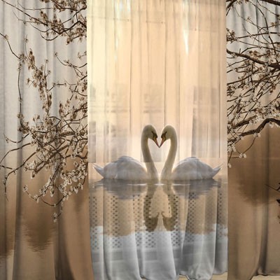 Комплект штор с тюлем Безмолвие лебедей
